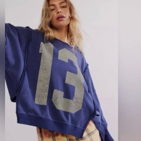 NWT FP Free People We The Free Camden Oversized Sweatshirt Size SMALL “13” Blue - Picture 1 of 7